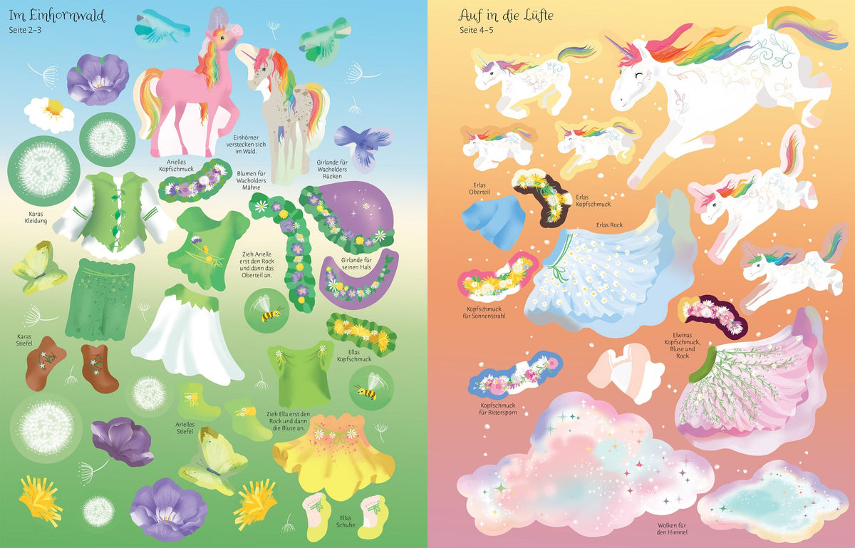 Mein Anziehpuppen-Stickerbuch: Regenbogen-Einhörner